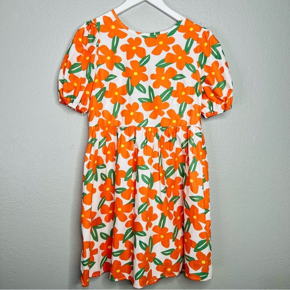 Floral Orange and Green Dress sz M - Picture 1 of 6